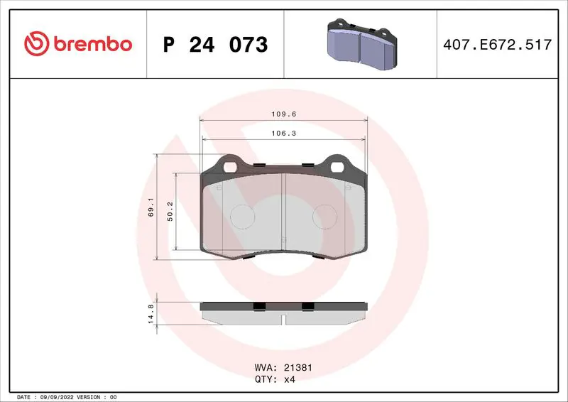 BREMBO P24073 Колодки тормозные
