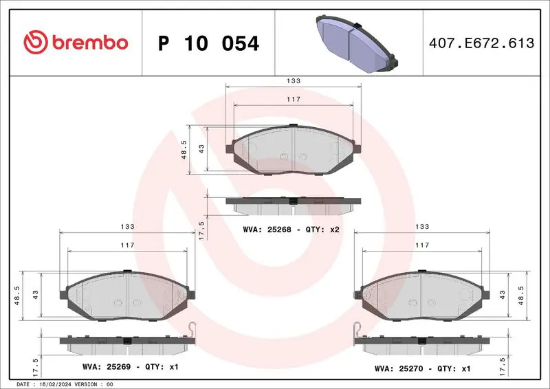 Brembo P10054 Колодки тормозные передние