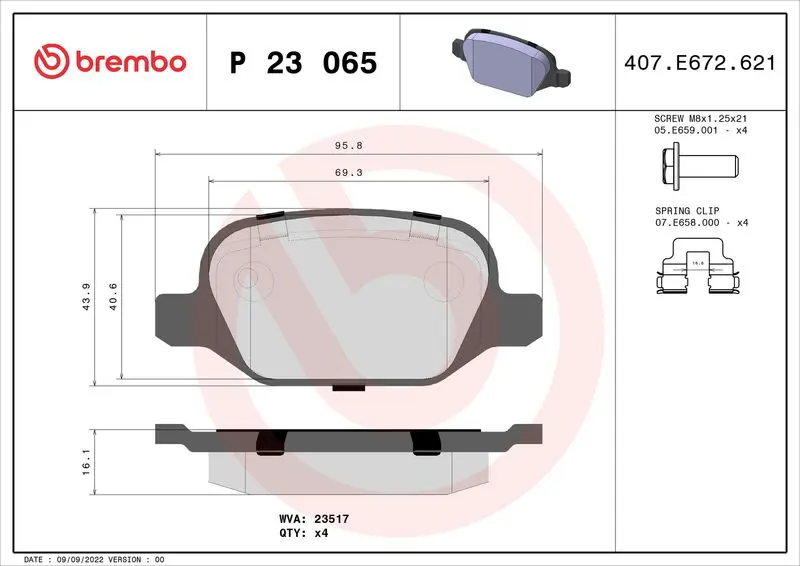 Brembo P23065 КОЛОДКИ ТОРМОЗНЫЕ ДИСКОВЫЕ К-Т