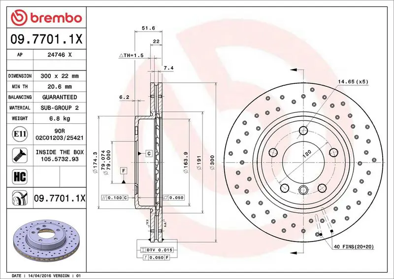 Brembo 0977011X Диск тормозной передн, DF4055