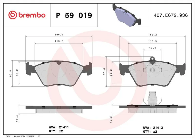Brembo P59019 Колодки тормозные, комплект