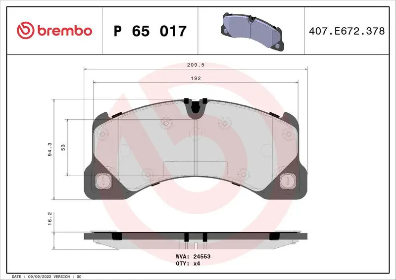 Brembo P65017 Колодки тормозные (ДЛЯ