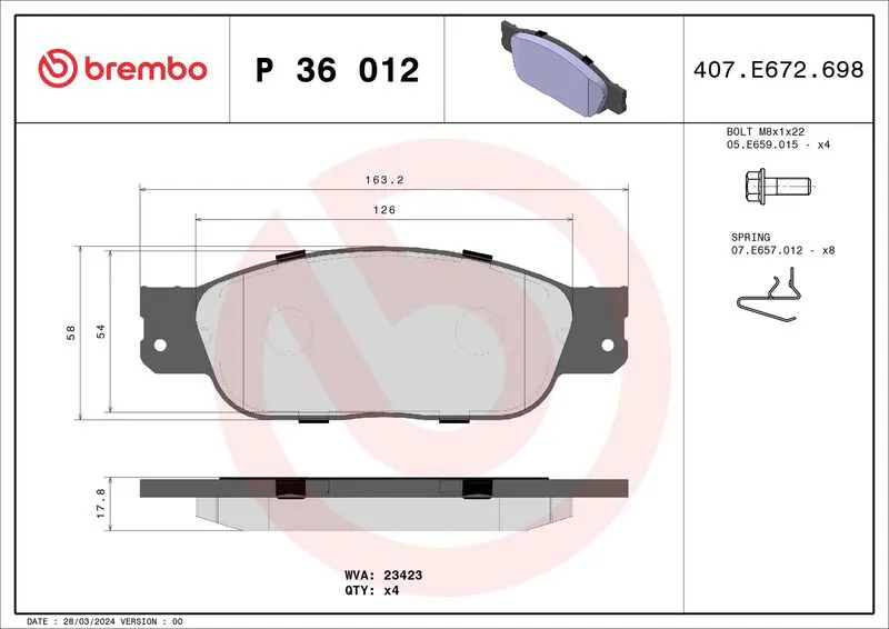 Brembo P36012 Колодки тормозные