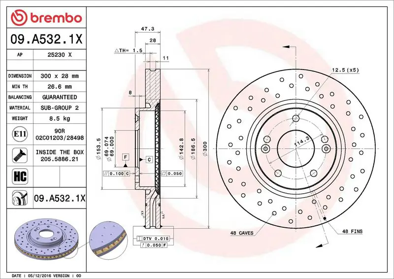 Brembo 09A5321X 09.A532.1X диск тормозной