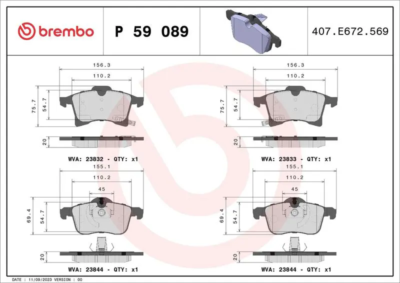 Brembo P59089 Колодки тормозные передние