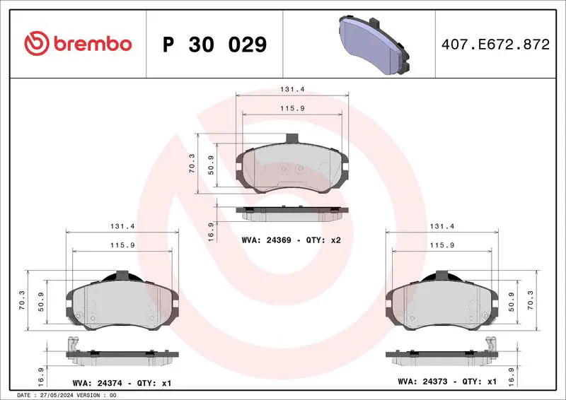Brembo P30029 Колодки тормозные передние