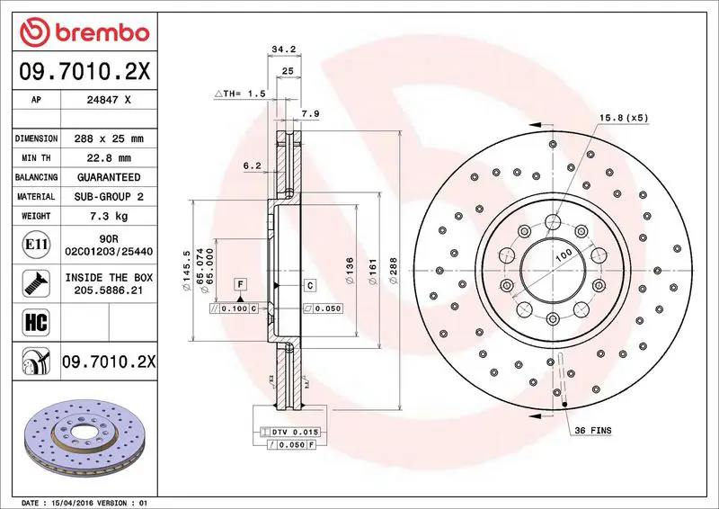 Brembo 0970102X Диск тормозной передний
