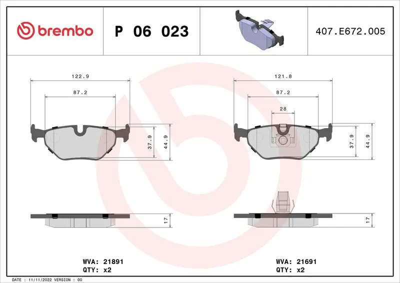 Brembo P06023 Колодки тормозные дисковые