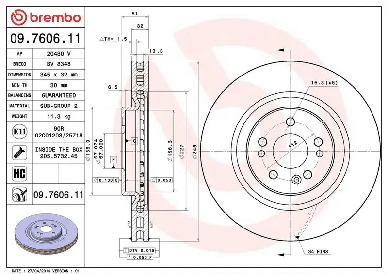 Brembo 09760611 Диск тормозной 09.7606.11