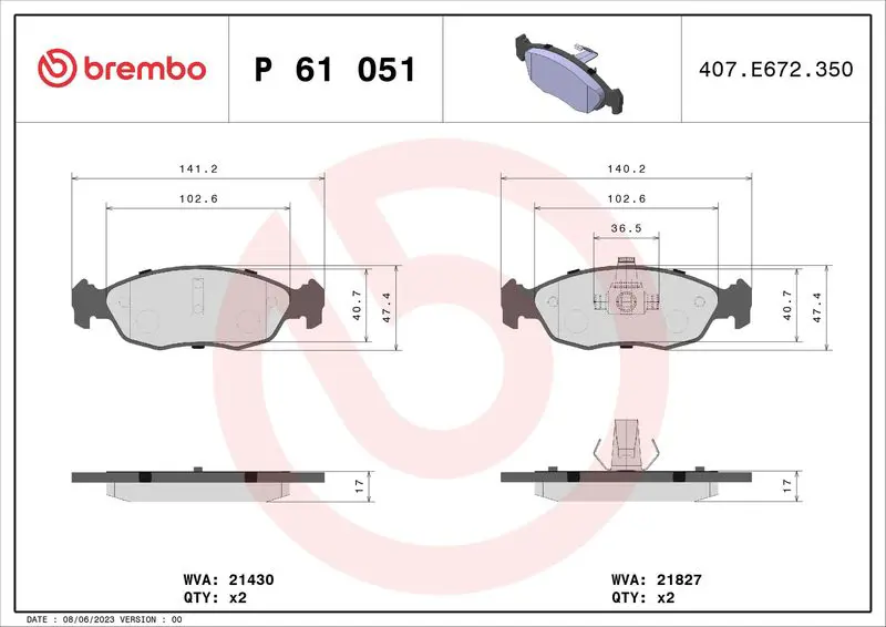 Brembo P61051 Комплект тормозных колодок