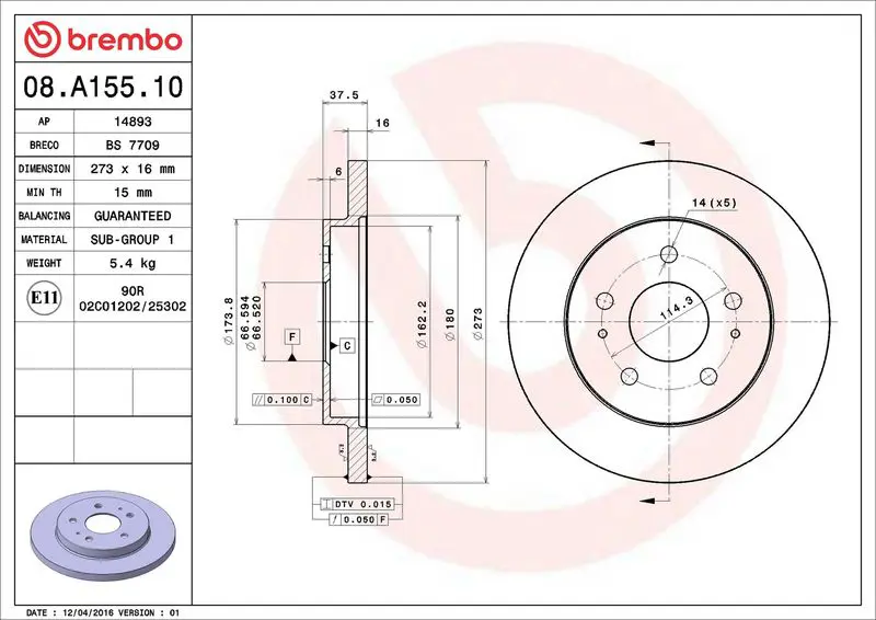 Brembo 08A15510 Торм диск DAIHATSU TERIOS