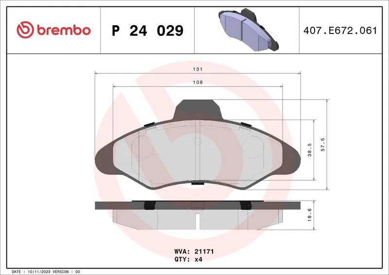 BREMBO P24029 Комплект тормозных колодок