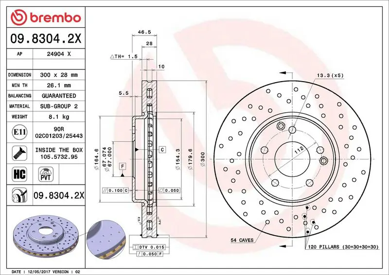 Brembo 0983042X Диск тормозной передний