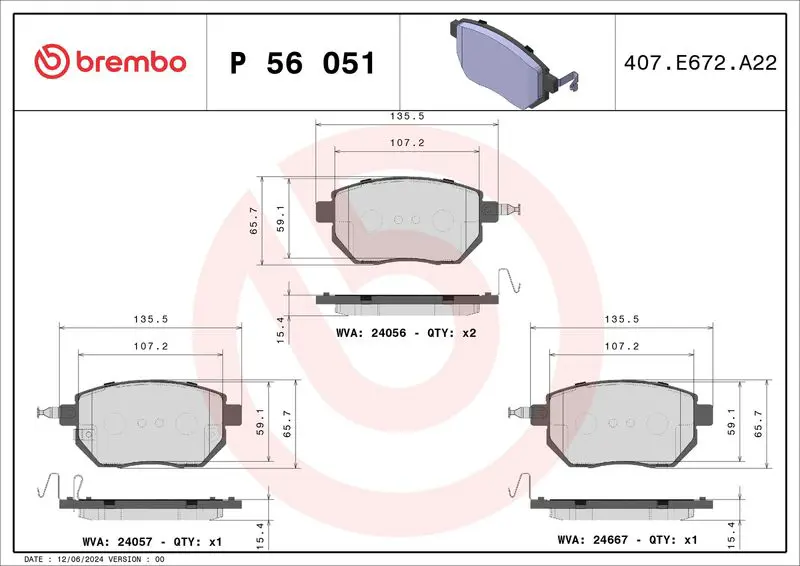 Brembo P56051 Колодки тормозные передние