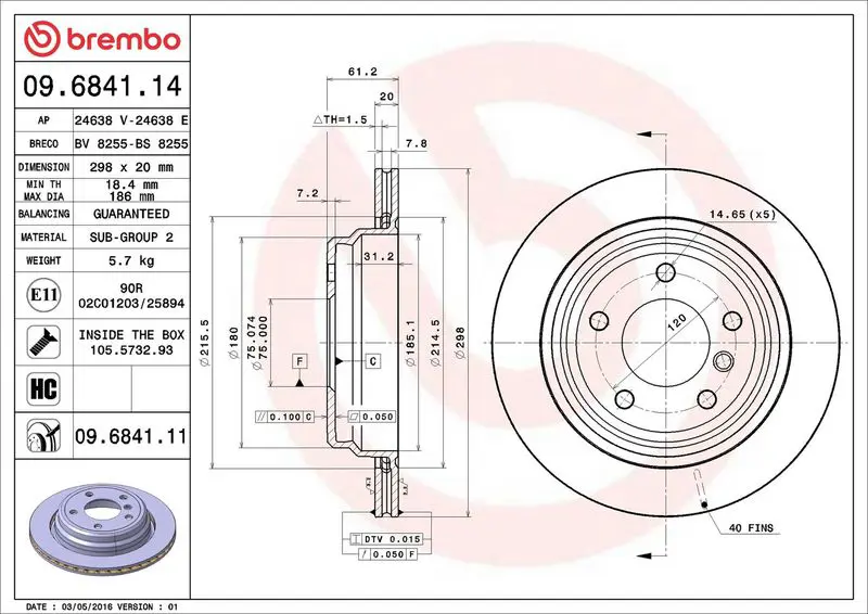 Brembo 09684111 Диск тормозной задн BMW: 5