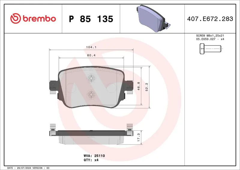 Brembo P85135 Колодки тормозные P85135