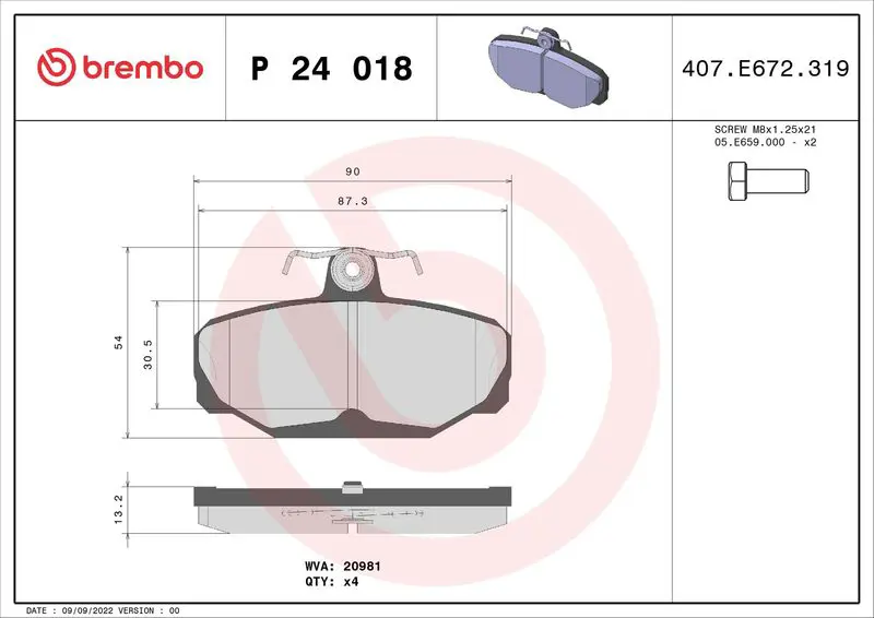 BREMBO P24018 Комплект тормозных колодок