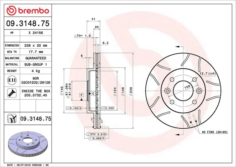 BREMBO 09314875 Тормозной диск