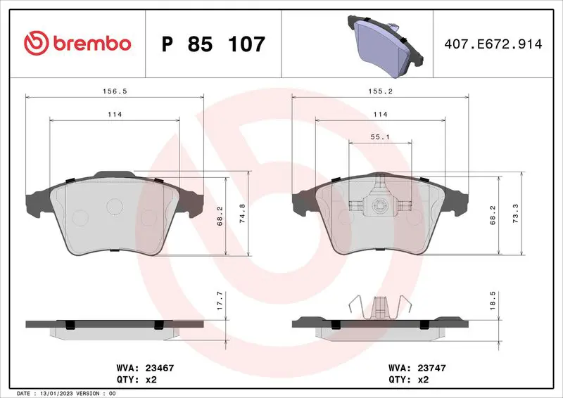 Brembo P85107 комплект колодок для дисковых