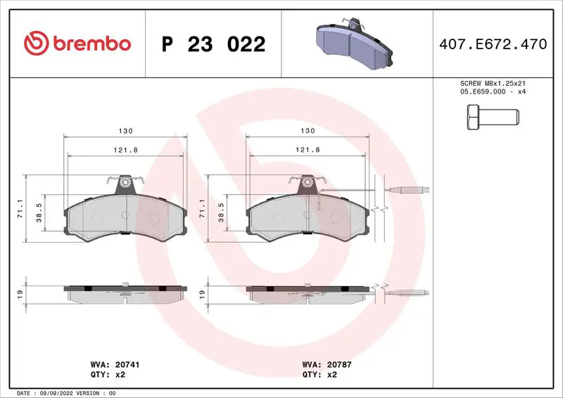 BREMBO P23022 Комплект тормозных колодок