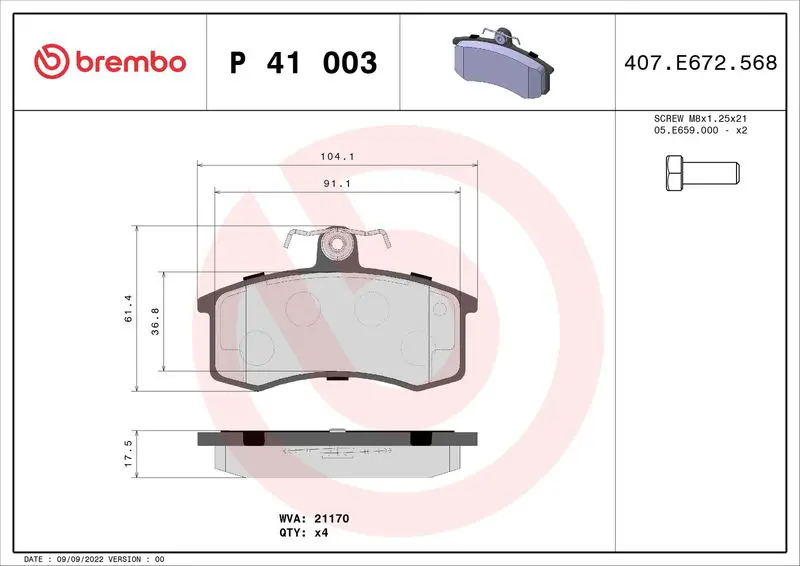 Brembo P41003 Колодки тормозные P41003