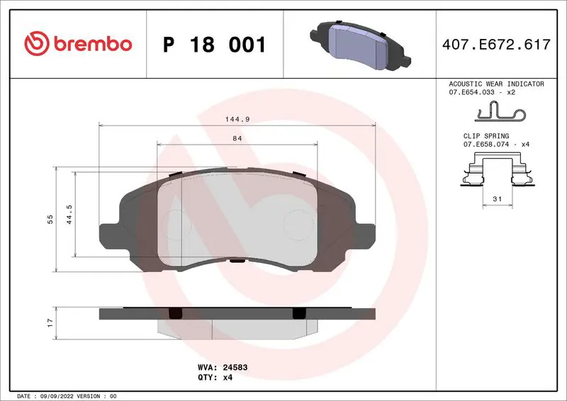 Brembo P18001 Колодки тормозные дисковые