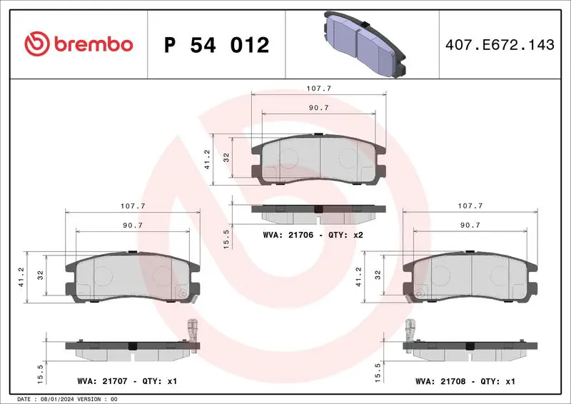 Brembo P54012 КОЛОДКИ ТОРМОЗНЫЕ ДИСКОВЫЕ