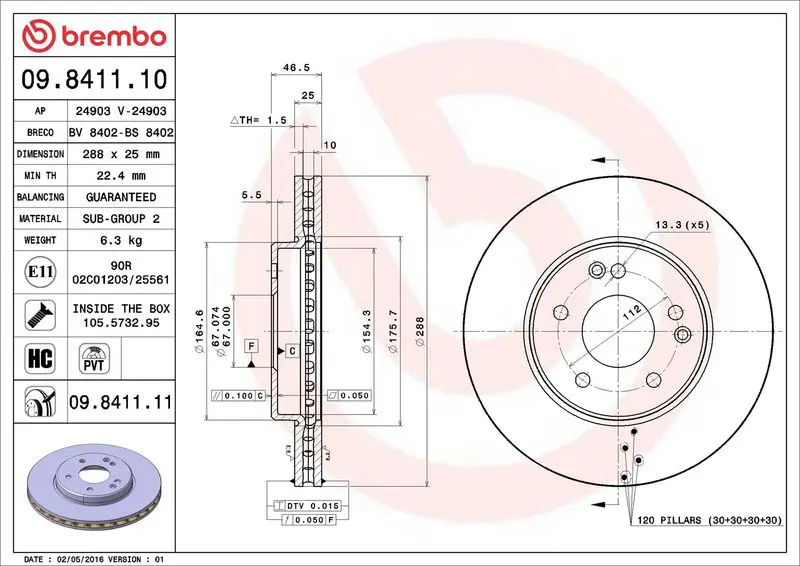 Brembo 09841111 Диск тормозной передн