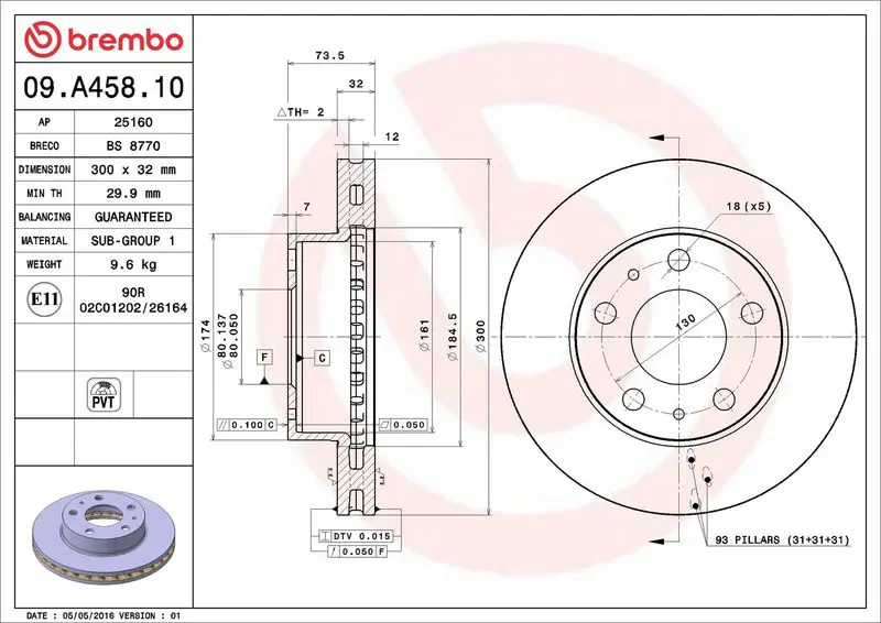 Brembo 09A45810 Диск тормозной передний 300mm