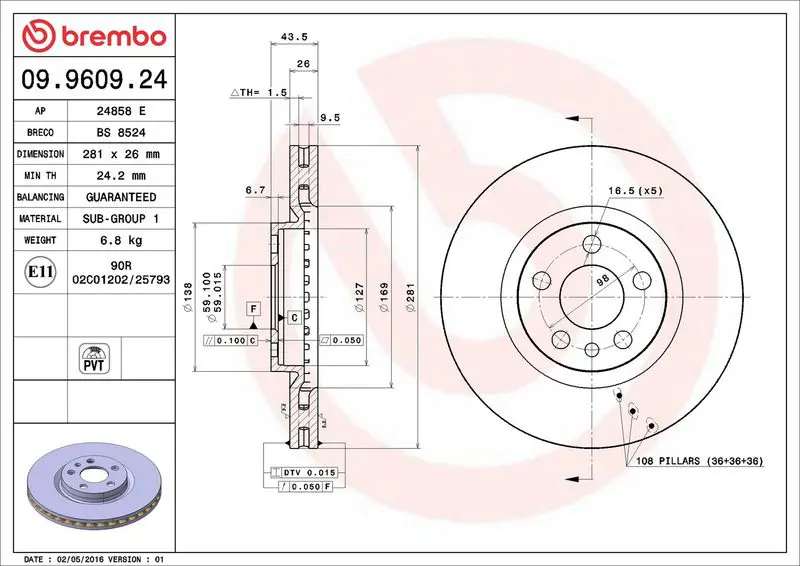 Brembo 09960924 Диск тормозной передн CITROEN: