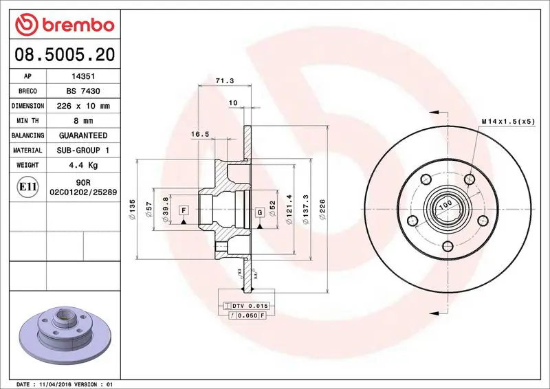 BREMBO 08500520 диск тормозной PRIME LINE