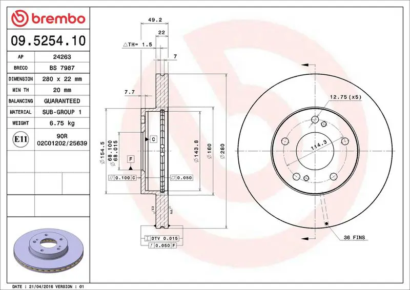 09.5254.10 Brembo Диск тормозной передн NISSAN: