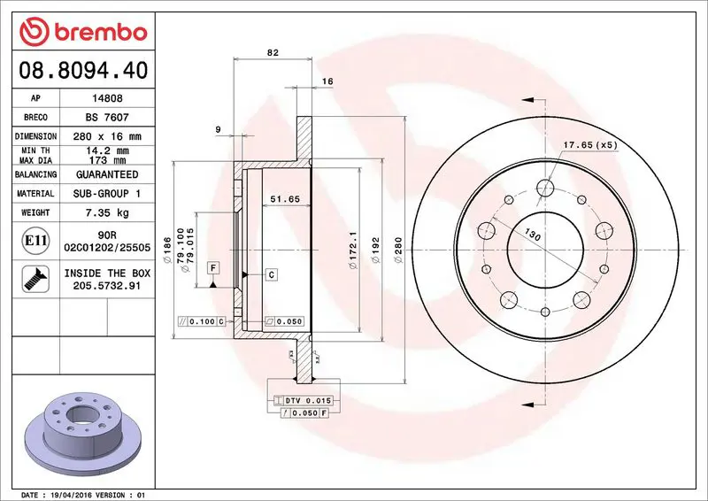 Brembo 08809440 Диск тормозной задний
