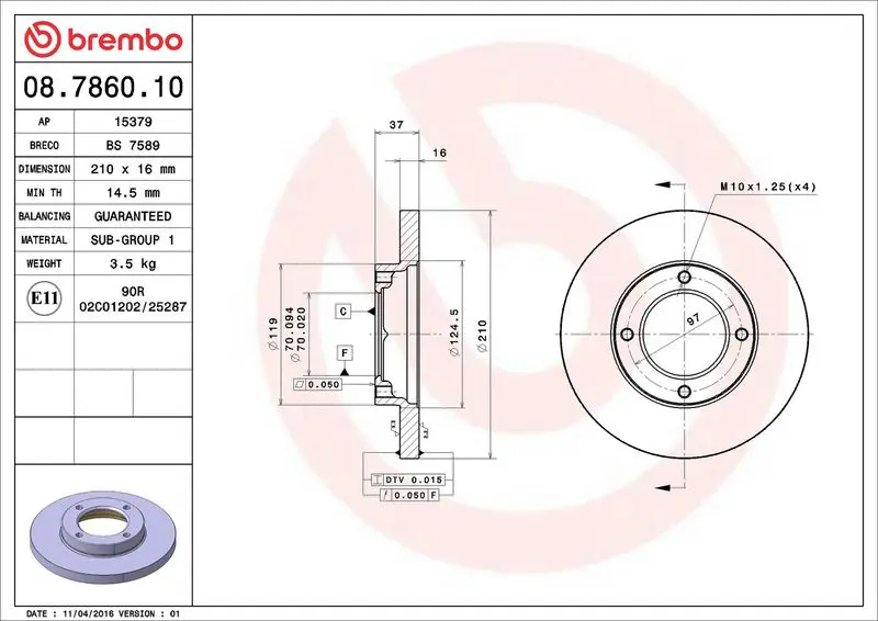 BREMBO 08786010 Тормозной диск