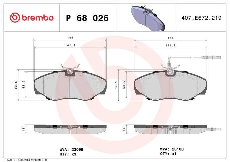 BREMBO P68026 Комплект тормозных колодок