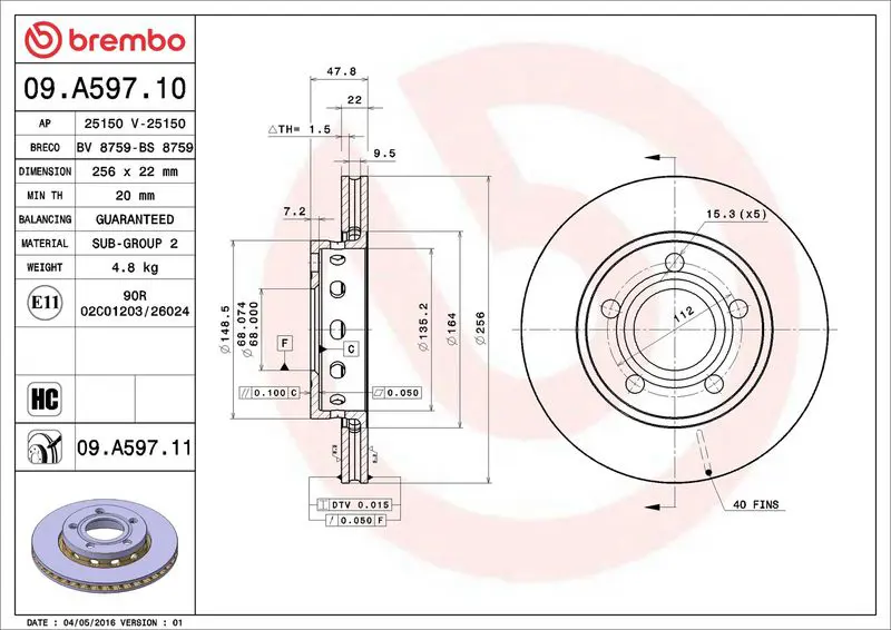 Brembo 09A59711 Диск тормозной задний