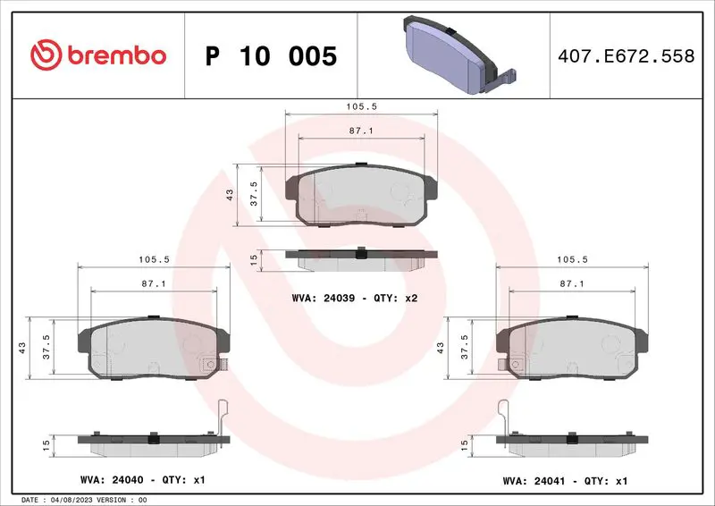 BREMBO P10005 Комплект тормозных колодок