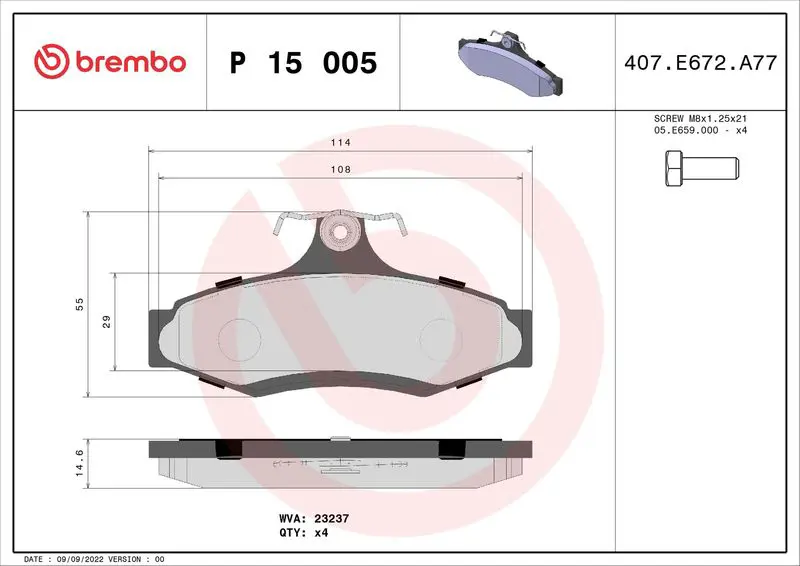 BREMBO P15005 КОЛОДКИ ТОРМОЗНЫЕ ДИСКОВЫЕ