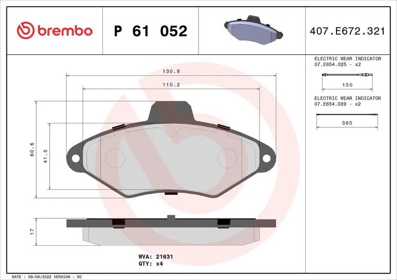 BREMBO P61052 Комплект тормозных колодок