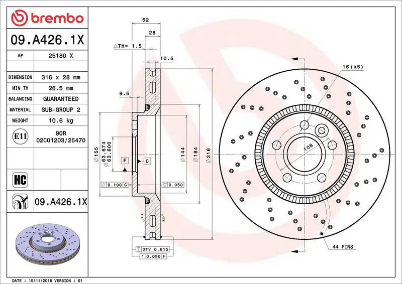 Brembo 09A4261X Диск тормозной FORD: GALAXY