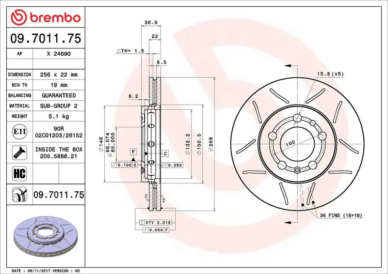 Brembo 09701175 Диск тормозной передний