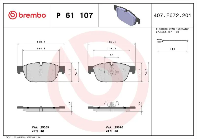BREMBO P61107 комплект колодок для дисковых