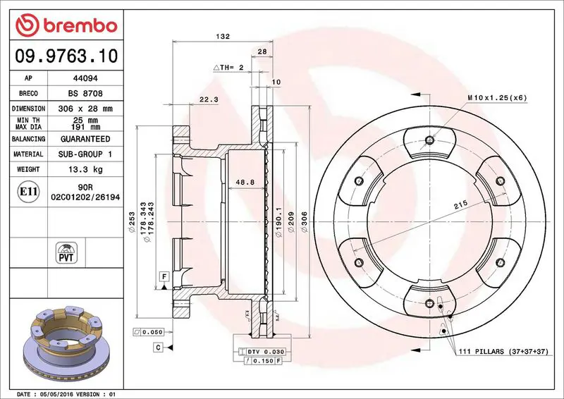 Brembo 09976310 09.9763.10 диск тормозной