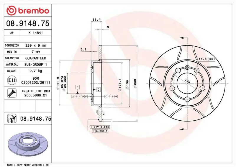 BREMBO 08914875 Тормозной диск