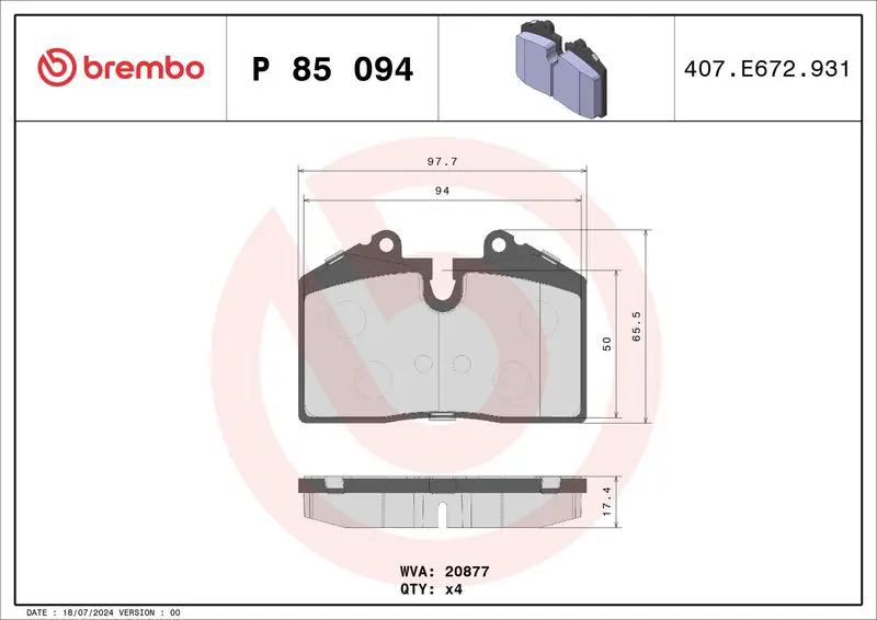 BREMBO P85094 Колодки тормозные дисковые