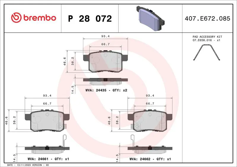 Brembo P28072 P28072 колодки дисковые задние