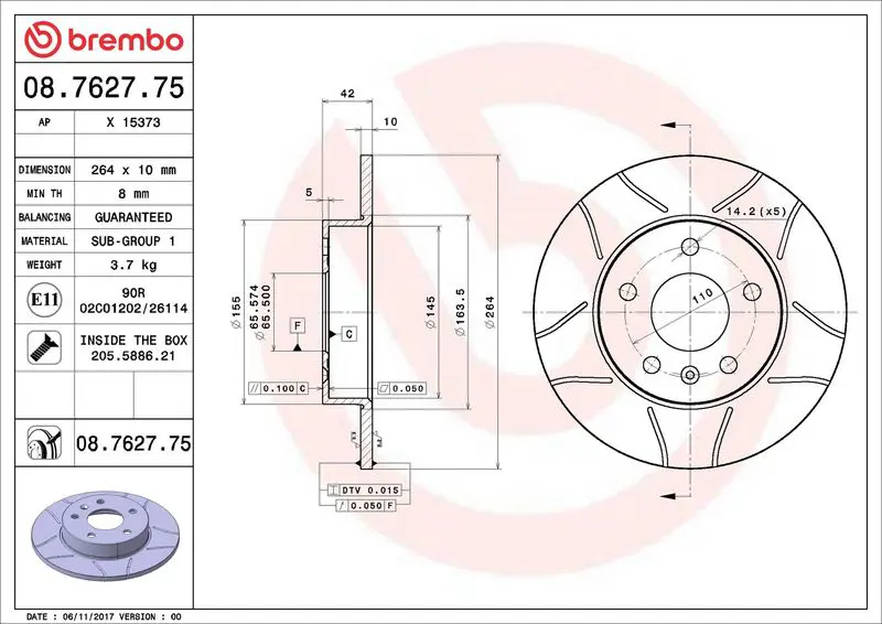 Brembo 08762775 Диск тормозной передний/задний