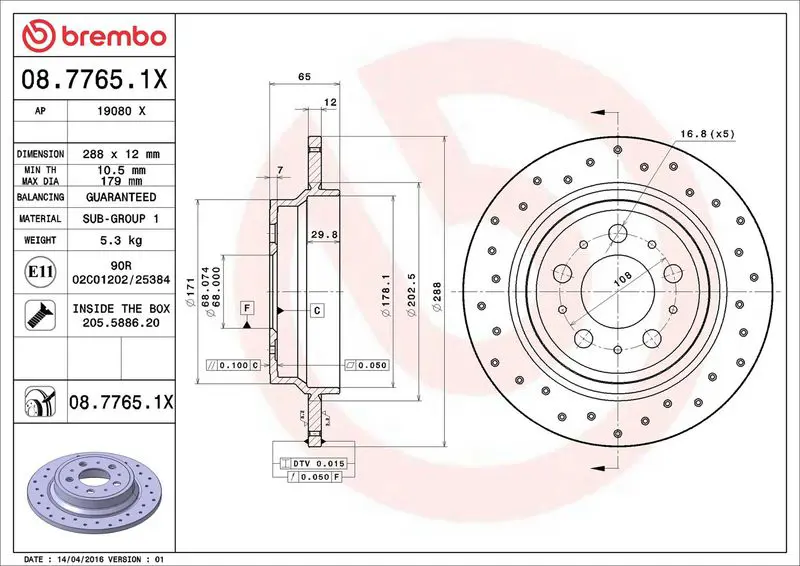 Brembo 0877651X ДИСК ТОРМОЗНОЙ VOLVO S60 I