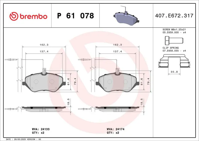 BREMBO P61078 Комплект тормозных колодок