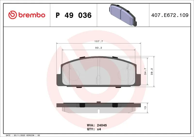 Brembo P49036 Колодки тормозные дисковые зад